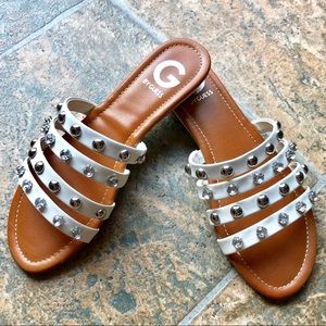 Guess White Stud Sandal Wedge